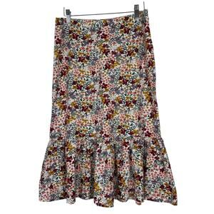 Amour Vert Skirt Womens Large Floral Pull-On Midi Ruffle Hem A-Line Organic Knit